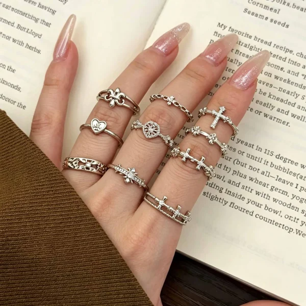 Wholesale Copper Gold Plated Cross Iris Ring Vintage Punk Fashion Jewelry Women Men Unisex Adjustable Finger Rings