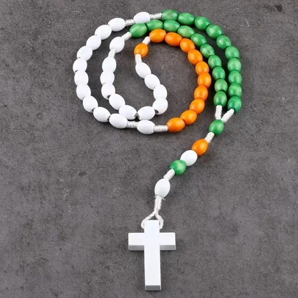 Wholesale Wood Bead Cross Pendant Necklace Handmade Woven Vintage Ethnic Jewelry Unisex