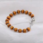 Wholesale Wooden Round Cross Elastic Bracelet Catholic Religious Beaded Charm Bracelet Unisex Jewelry Accessories - Image 4