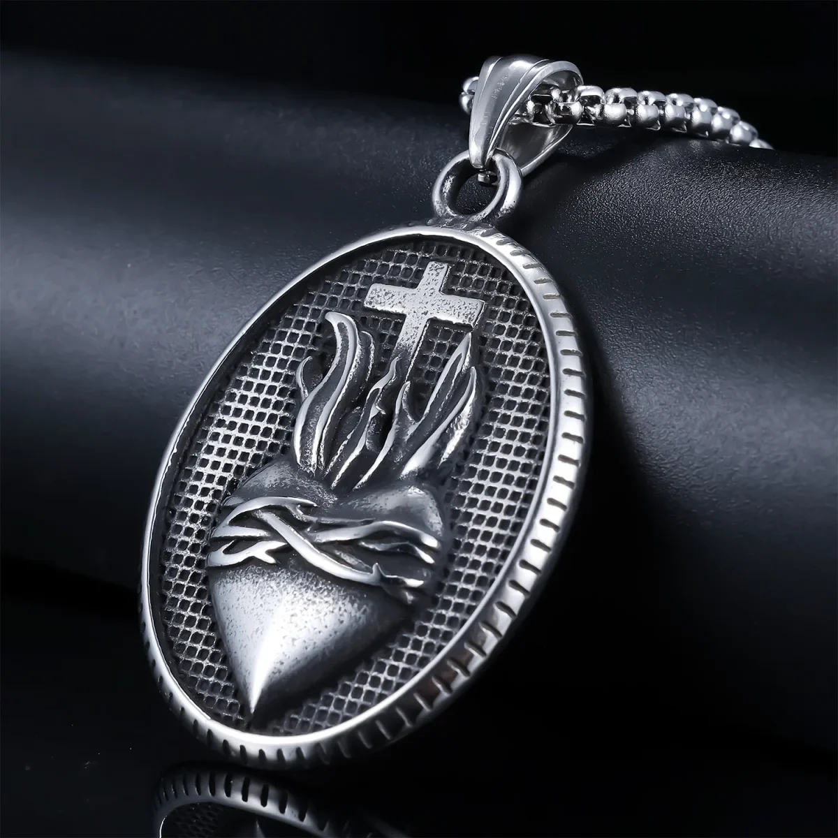 Wholesale Stainless Steel Catholic Jesus Sacred Heart Pendant Cross Charm Religious Jewelry Accessories - Image 3