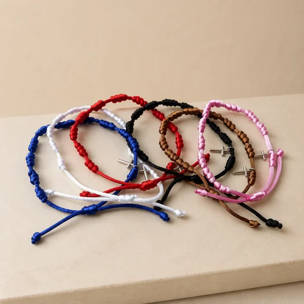 Catholic Rosary Bracelet Colorful Woven Rosary Knot Bracelet Wholesale 11-knot Rope Bracelet with Crucifix Charm