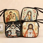Catholic Rosary Pouch Holder Prayer Beads Bag Holy Family Virgin Mary Sacred Heart Jesus Folk Art Catholic Rosary Case - Image 3