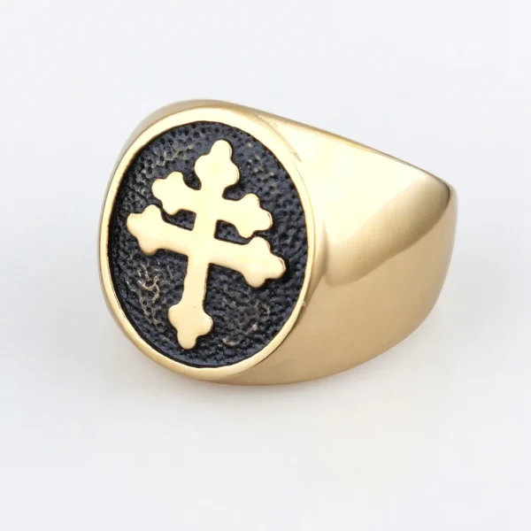 Wholesale Stainless Steel Orthodox Cross Vintage Punk Ring Gold Silver Color Unisex Jewelry