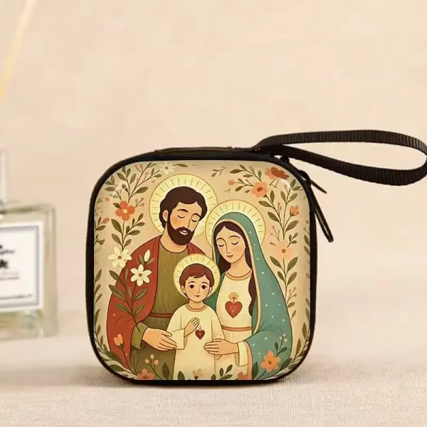 Catholic Rosary Pouch Holder Prayer Beads Bag Holy Family Virgin Mary Sacred Heart Jesus Folk Art Catholic Rosary Case