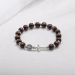 Wholesale Wooden Round Cross Elastic Bracelet Catholic Religious Beaded Charm Bracelet Unisex Jewelry Accessories - Image 2