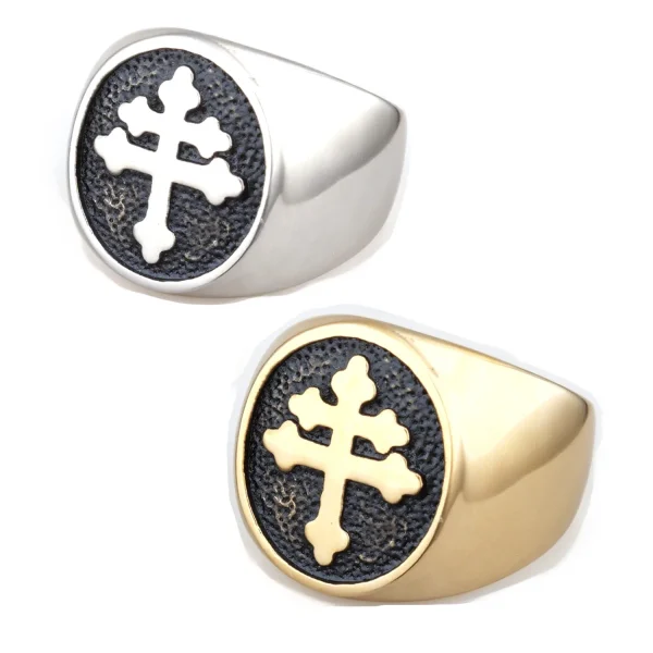 Wholesale Stainless Steel Orthodox Cross Vintage Punk Ring Gold Silver Color Unisex Jewelry