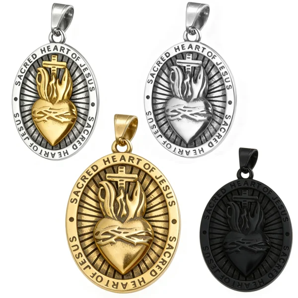 Wholesale Stainless Steel Catholic Jesus Sacred Heart Pendant Cross Charm Religious Jewelry Accessories