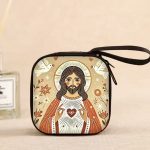 Catholic Rosary Pouch Holder Prayer Beads Bag Holy Family Virgin Mary Sacred Heart Jesus Folk Art Catholic Rosary Case - Image 4