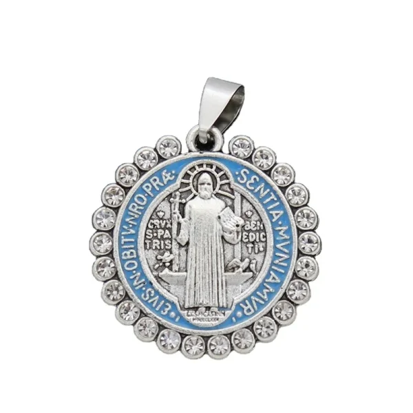 Catholic Saint Benedict Pendant Vintage Diamond-encrusted Metal Exorcism Fashion Jewelry Accessories Wholesale