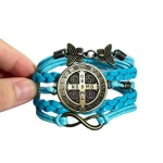 Wholesale St Benedict Medal Leather Wrap Bracelet Vintage Punk Multi Layer Braided Cord Jewelry Men Women - Image 5