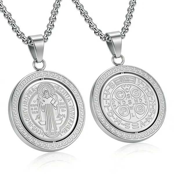 Stainless Steel Religious Pendant Necklace Exorcism St Benedict Amulet Titanium Steel Non Fading Unisex Jewelry Wholesal