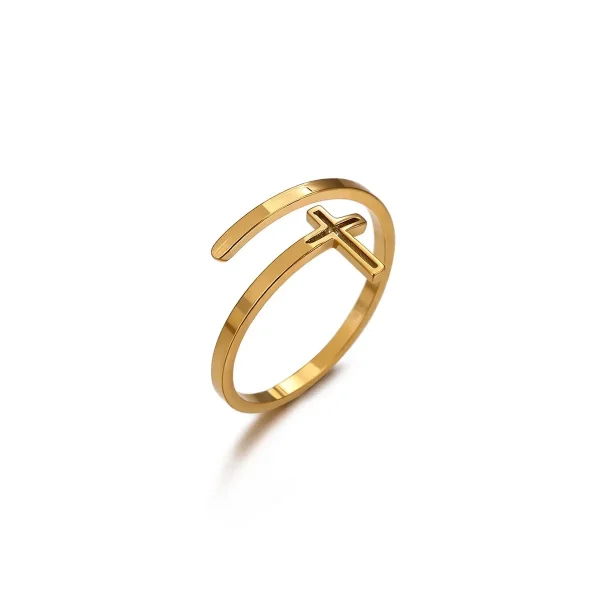 Wholesale Stainless Steel Cross Ring Double Layer Band Ring Women Fashion Jewelry Gold Color Antique Rings