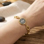 Wholesale Zinc Alloy Vintage Religious Portrait Charm Pendant Bracelet Knot Design Catholic Saint Benedict Jewelry Unisex - Image 2