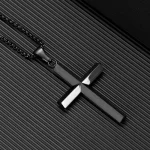 Wholesale Titanium Steel Cross Pendant Necklace Men Fashion Simple Rhombus Beveled Square Pearl Chain Jewelry Accessories - Image 2