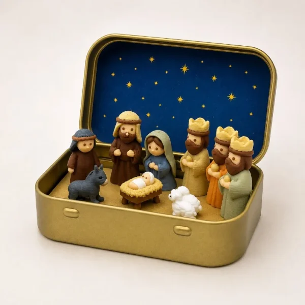 Mini Christmas Nativity Set in Tin Box