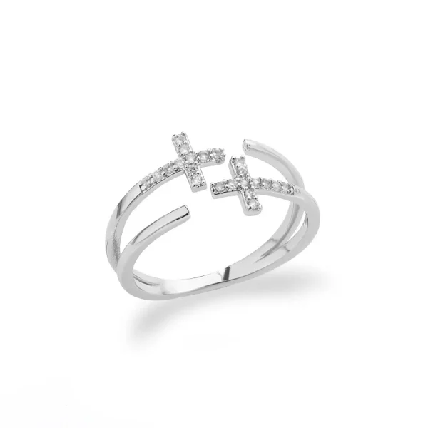 Wholesale Stainless Steel Cross Ring Double Layer Band Ring Women Fashion Jewelry Gold Color Antique Rings