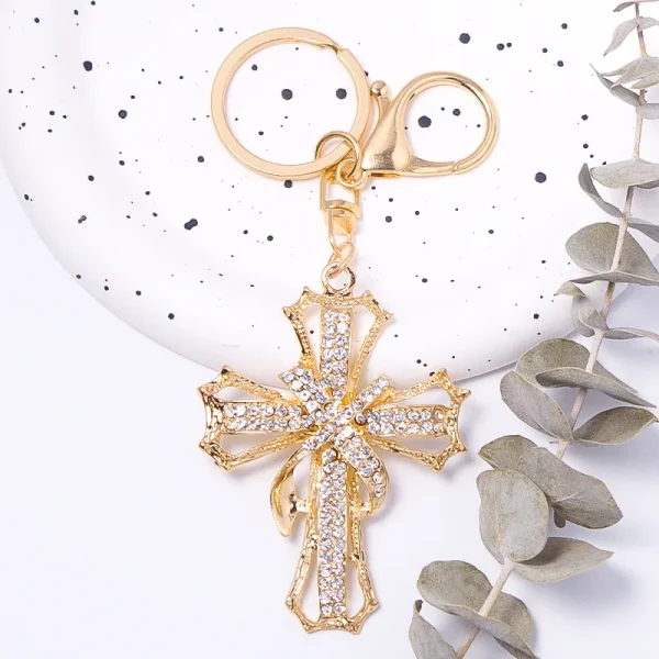 Wholesale Metal Rhinestone Cross Keychain Small Keychain Charm Car Bag Key Chain Accessories Gift