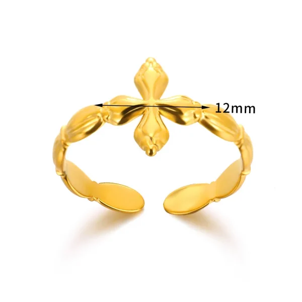 Wholesale Stainless Steel Cross Ring Double Layer Band Ring Women Fashion Jewelry Gold Color Antique Rings
