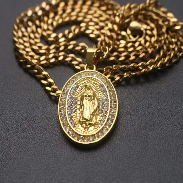 Wholesale Stainless Steel 18K Gold Plated Religious Maria Pendant Necklace Jewelry Accessories Unisex