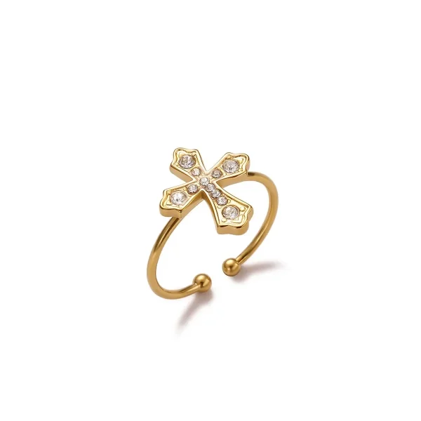 Wholesale Stainless Steel Cross Ring Double Layer Band Ring Women Fashion Jewelry Gold Color Antique Rings