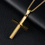 Wholesale Titanium Steel Cross Pendant Necklace Men Fashion Simple Rhombus Beveled Square Pearl Chain Jewelry Accessories - Image 4