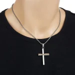 Wholesale Titanium Steel Cross Pendant Necklace Men Fashion Simple Rhombus Beveled Square Pearl Chain Jewelry Accessories - Image 3