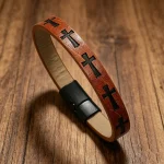 Wholesale Vintage Cross Pattern Braided Leather Bracelet Men Magnetic Clasp Multi Layer Wristband Fashion Jewelry - Image 2