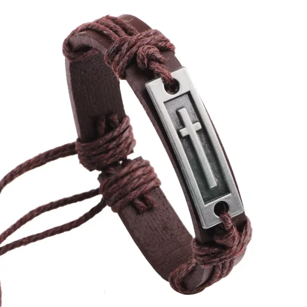 Wholesale Metal Alloy PU Leather Cross Charm Bracelet Religious Wristband Men Women Fashion Jewelry Accessories