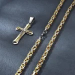 Wholesale Zinc Alloy Rhinestone Cross Pendant Necklace Men Fashion Jewelry Two Tone Double Layer DIY Accessories - Image 2