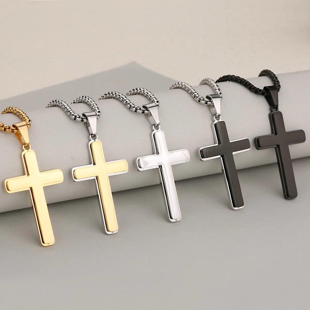 H245908f457634f4ba21954b58d09fdd6F Wholesale Stainless Steel Double Layer Cross Necklace Titanium Steel Non Fading Fashion Jewelry Women Men Gift - Image 1