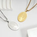 Wholesale Stainless Steel Religious Pendant Necklace Pearl Chain Gold Plated Oval Charm Women Jewelry Accessories - Image 3