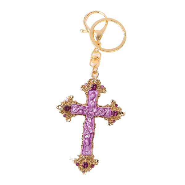 Wholesale Zinc Alloy Rhinestone Cross Keychain Key Ring Drip Oil Charm Light Luxury Gift Key Holder Accessory