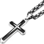 Wholesale Zinc Alloy Rhinestone Cross Pendant Necklace Men Fashion Jewelry Two Tone Double Layer DIY Accessories - Image 4