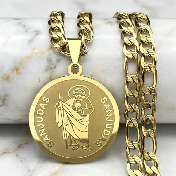 Wholesale Stainless Steel St Jude Thaddeus Medal Pendant Necklace Cuban Chain Religious Jewelry Men Women