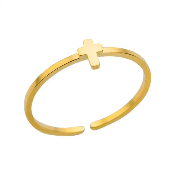 Wholesale Stainless Steel Cross Ring Double Layer Band Ring Women Fashion Jewelry Gold Color Antique Rings