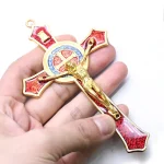 Catholic Crucifix Big Cross Pendant Metal Crafts for Home Wall Decor Engraved Angel Theme Living Room Hanging Ornaments Casting - Image 2