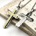 Wholesale Stainless Steel Cross Pendant Necklace Men Women Religious Vintage Double Layer Two Tone Jewelry Accessories - Image 2