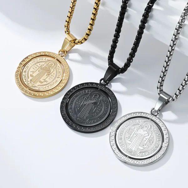 Stainless Steel Religious Pendant Necklace Exorcism St Benedict Amulet Titanium Steel Non Fading Unisex Jewelry Wholesal