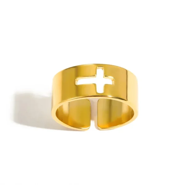 Wholesale Stainless Steel Cross Ring Double Layer Band Ring Women Fashion Jewelry Gold Color Antique Rings
