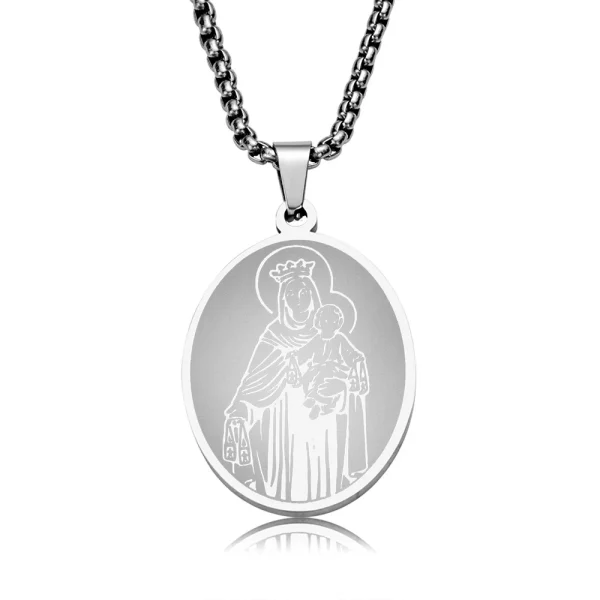 Wholesale Stainless Steel Religious Pendant Necklace Pearl Chain Gold Plated Oval Charm Women Jewelry Accessories