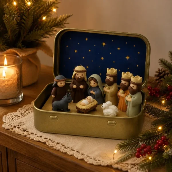 Mini Christmas Nativity Set in Tin Box