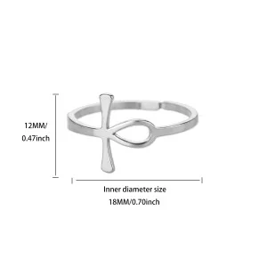 Wholesale Stainless Steel Cross Ring Double Layer Band Ring Women Fashion Jewelry Gold Color Antique Rings