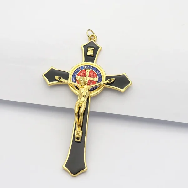 Catholic Crucifix Big Cross Pendant Metal Crafts for Home Wall Decor Engraved Angel Theme Living Room Hanging Ornaments 