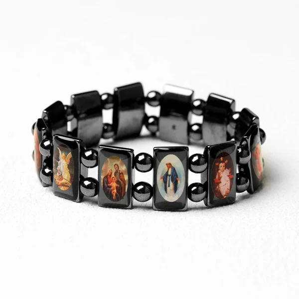 Hematite Orthodox Icon Bracelet Oil-Drop Alloy Bracelet Catholic Gift Religious Christian Devotional Saint Portrait Jewe