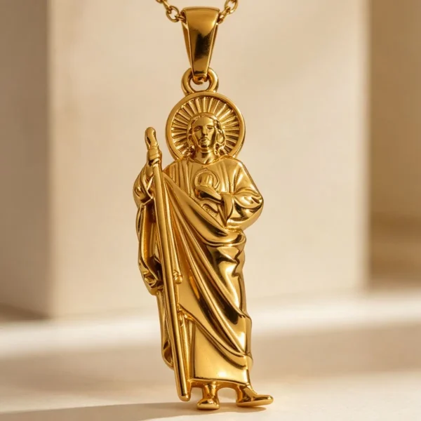 Wholesale Stainless Steel Gold Plated Saint Jude Religious Pendant Necklace Hip Hop Jewelry Accessories Unisex
