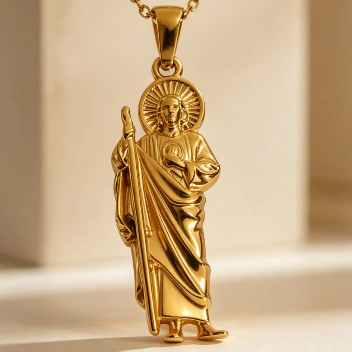 H4e3a508802fe4d188eda4b7a807e208ei Wholesale Stainless Steel Gold Plated Saint Jude Religious Pendant Necklace Hip Hop Jewelry Accessories Unisex - Image 1