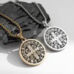 Wholesale Stainless Steel St Benedict Exorcism Pendant Necklace Religious Jewelry Men Women Unisex Cross Charm
