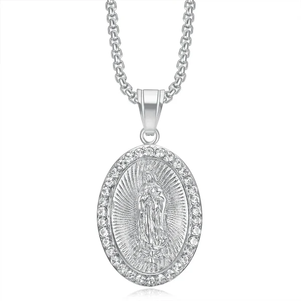 Wholesale Titanium Steel Gold Plated Rhinestone Pendant Necklace Hip Hop Jewelry DIY Accessories Unisex
