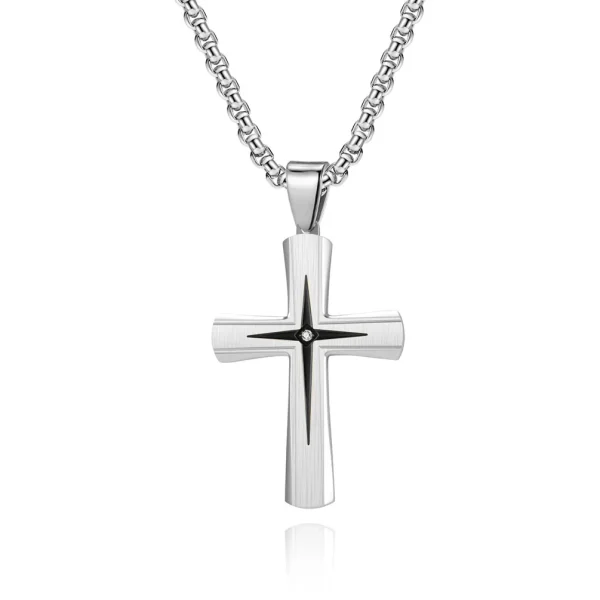 Wholesale Stainless Steel Lightning Cross Pendant Necklace Men Punk Vintage Two Tone Jewelry Gift