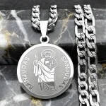 Wholesale Stainless Steel St Jude Thaddeus Medal Pendant Necklace Cuban Chain Religious Jewelry Men Women - Image 2